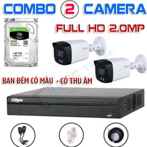 TRỌN BỘ 2 CAMERA DAHUA FULL HD 2.0MP CÓ MÀU BAN ĐÊM, TÍCH HỢP MIC THU ÂM
