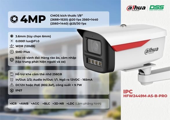 2449 Pro Camera Dahua IP 4MP HFW2449M-AS-B-PRO
